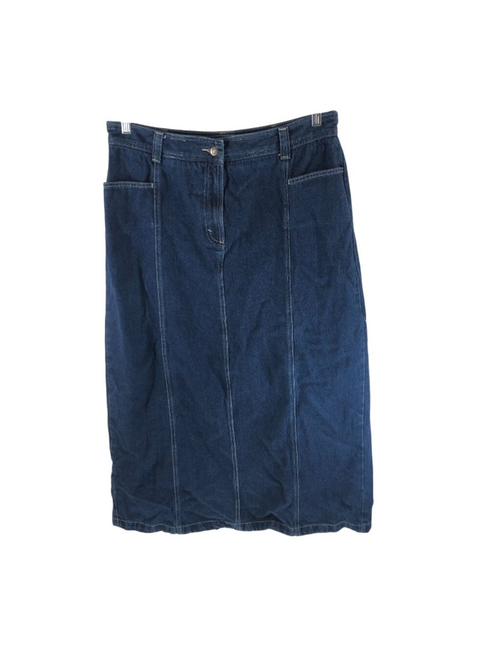 Eddie Bauer Womens Dark Blue Denim Maxi Skirt Size 18 Back Slits 100% Cotton